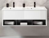 Waschbeckenunterschrank MIT Doppelwaschbecken Glide in wei Hochglanz und grau 120 cm