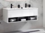 Waschbeckenunterschrank MIT Doppelwaschbecken Glide in wei Hochglanz und grau 120 cm