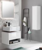 Badmbel Set 3-teilig Glide in wei Hochglanz und grau mit LED Beleuchtung 100 x 190 cm