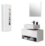 Badmbel Set 3-teilig Glide in wei Hochglanz und grau mit LED Beleuchtung 135 x 190 cm