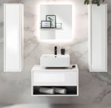 Badmbel Set 4-teilig Glide in wei Hochglanz und grau mit LED Beleuchtung 160 x 190 cm