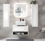 Badmbel Set 4-teilig Glide in wei Hochglanz und grau mit LED Beleuchtung 160 x 190 cm