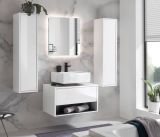 Badmbel Set 4-teilig Glide in wei Hochglanz und grau mit LED Beleuchtung 160 x 190 cm