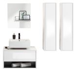 Badmbel Set 4-teilig Glide in wei Hochglanz und grau mit LED Beleuchtung 160 x 190 cm