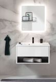 Badmbel Set Glide in wei Hochglanz und grau mit Waschbecken und LED Beleuchtung 80 x 190 cm