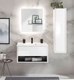Badmbel Set Glide in wei Hochglanz und grau mit Waschbecken und LED Beleuchtung 120 x 190 cm