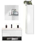 Badmbel Set Glide in wei Hochglanz und grau mit Waschbecken und LED Beleuchtung 120 x 190 cm