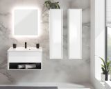 Badmbel Set Glide in wei Hochglanz und grau mit Waschbecken und LED Beleuchtung 160 x 190 cm