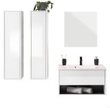 Badmbel Set Glide in wei Hochglanz und grau mit Waschbecken und LED Beleuchtung 160 x 190 cm