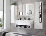 Badmbel Set Glide in wei Hochglanz und grau mit Waschbecken und LED Beleuchtung 100 x 190 cm