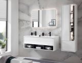 Badmbel Set Glide in wei Hochglanz und grau mit Doppelwaschbecken und LED Beleuchtung 175 x 190 cm