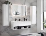Badmbel Set Glide in wei Hochglanz und grau mit Doppelwaschbecken und LED Beleuchtung 200 x 190 cm