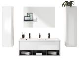 Badmbel Set Glide in wei Hochglanz und grau mit Doppelwaschbecken und LED Beleuchtung 200 x 190 cm