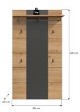 Garderobenpaneel Cooper in Artisan Eiche und grau Wandgarderobe 80 x 141 cm