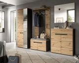 Garderobe Set 3-teilig Cooper in Artisan Eiche und grau 160 cm, Soft-Close