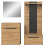 Garderobe Set 4-teilig Cooper in Artisan Eiche und grau 175 cm, Soft-Close
