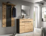 Garderobe Set 3-teilig Cooper in Artisan Eiche und grau 215 cm, Soft-Close