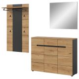 Garderobe Set 3-teilig Cooper in Artisan Eiche und grau 215 cm, Soft-Close