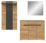 Garderobe Set 3-teilig Cooper in Artisan Eiche und grau 215 cm, Soft-Close
