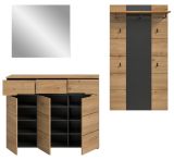 Garderobe Set 3-teilig Cooper in Artisan Eiche und grau 215 cm, Soft-Close