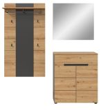 Garderobe Set 3-teilig Cooper in Artisan Eiche und grau 175 cm, Soft-Close