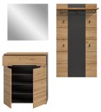 Garderobe Set 3-teilig Cooper in Artisan Eiche und grau 175 cm, Soft-Close