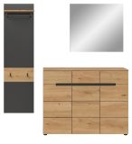 Garderobe Set 3-teilig Cooper in Artisan Eiche und grau 180 cm, Soft-Close