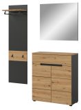 Garderobe Set 3-teilig Cooper in Artisan Eiche und grau 140 cm, Soft-Close