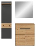 Garderobe Set 3-teilig Cooper in Artisan Eiche und grau 140 cm, Soft-Close