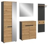 Garderobe Set 4-teilig Cooper in Artisan Eiche und grau 220 cm, Soft-Close