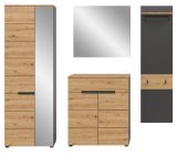 Garderobe Set 4-teilig Cooper in Artisan Eiche und grau 220 cm, Soft-Close