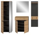 Garderobe Set 4-teilig Cooper in Artisan Eiche und grau 220 cm, Soft-Close