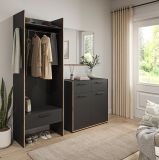 Garderobe Set 3-teilig Salud in grau und Nox Eiche Garderobenkombination 180 x 189 cm