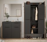 Garderobe Set 3-teilig Salud in grau und Nox Eiche Garderobenkombination 215 x 189 cm