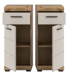 Badezimmer Kommode Shawn in Sand Kashmir und Evoke Eiche Badschrank 37 x 88 cm