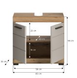 Waschbeckenunterschrank Shawn in Sand Kashmir und Evoke Eiche Badezimmer Unterschrank 60 cm