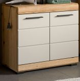 Waschbeckenunterschrank Shawn in Sand Kashmir und Evoke Eiche Badezimmer Unterschrank 60 cm