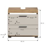 Waschbeckenunterschrank Shawn in Sand Kashmir und Evoke Eiche Badezimmer Unterschrank 60 cm