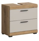 Waschbeckenunterschrank Shawn in Sand Kashmir und Evoke Eiche Badezimmer Unterschrank 60 cm