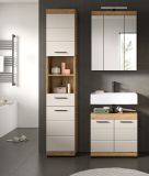 Badezimmer Hochschrank Shawn in Sand Kashmir und Evoke Eiche Badschrank 37 x 191 cm