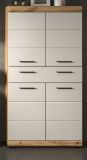 Badezimmer Midischrank Shawn in Sand Kashmir und Evoke Eiche Badschrank 74 x 141 cm