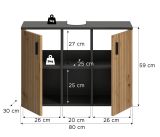 Waschbeckenunterschrank Livia in Artisan Eiche und grau Badezimmer Unterschrank 80 cm