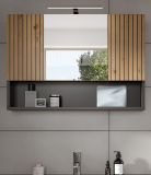 Badezimmer Spiegelschrank Livia in Artisan Eiche und grau Badschrank 3-trig 80 x 55 cm