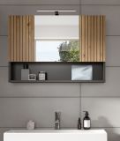 Badezimmer Spiegelschrank Livia in Artisan Eiche und grau Badschrank 3-trig 80 x 55 cm