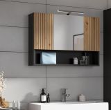 Badezimmer Spiegelschrank Livia in Artisan Eiche und grau Badschrank 3-trig 80 x 55 cm