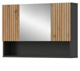 Badezimmer Spiegelschrank Livia in Artisan Eiche und grau Badschrank 3-trig 80 x 55 cm