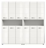 Badezimmer Hochschrank Set Cover in wei Hochglanz 2x Mehrzweckschrank 180 x 185 cm