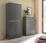 Garderobe Set 2-teilig Center in grau matt und Wotan Eiche Garderobenkombination 180 x 195 cm