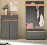 Garderobe Set 4-teilig Center in grau matt und Wotan Eiche Garderobenkombination 195 x 200 cm