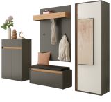 Garderobe Set 5-teilig Center in grau matt und Wotan Eiche Garderobenkombination 265 x 200 cm